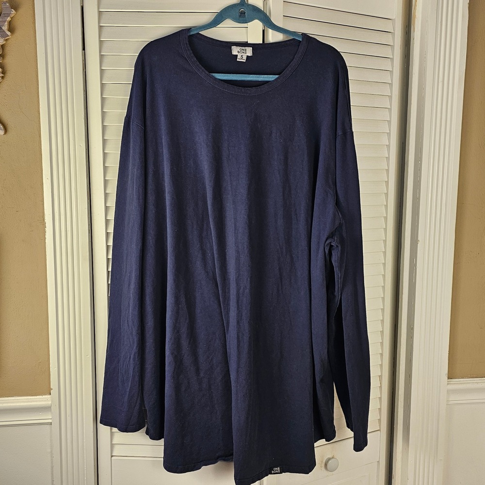 One Bone Mens The‎ Biggest Navy Long Sleeve Shirt Tshirt 5 5XL